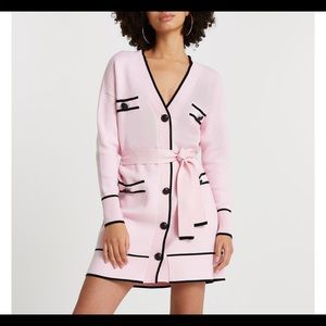 Pink belted longline cardigan